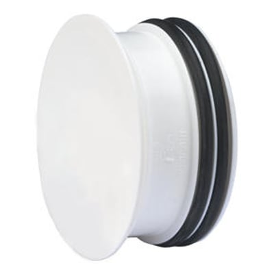 Wavin Wafix PP prop til rørspids med Ø50 mm diameter i hvid PP, vist med sorte pakringe.