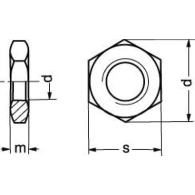Teknisk illustration af en M18 A4 DIN 439 kontramøtrik, der viser dimensionerne 'd', 'm' og 's'.