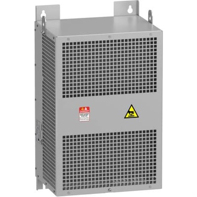 Schneider Electric sinusfilter 95A IP20 til frekvensomformere, vist med ventilationsgitre og advarselsskilte.