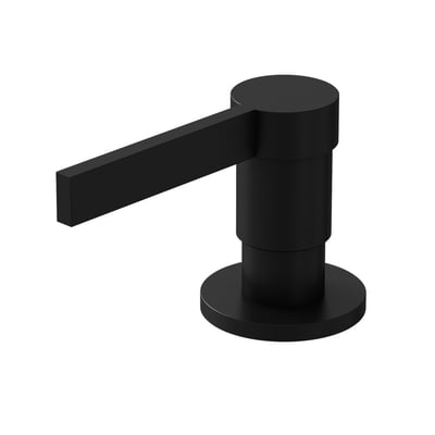 Lavabo Alkymist sæbedispenser i mat sort med cylindrisk krop, rund fod og lang pumpearm.