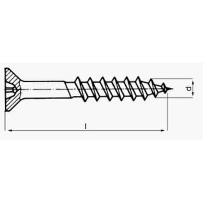 Teknisk tegning af 3,0x40/24 mm A2 spånpladeskrue med undersænket hoved og TORX10 kærv.