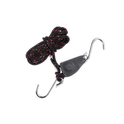 Justerbart ophæng til kraftigt vækstlys med sort reb og to metal S-kroge på hvid baggrund.