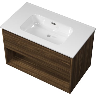 Sanibell Proline møbelsæt i cabana eg, 81x46cm, med integreret greb og en synlig åben hylde under skuffen.