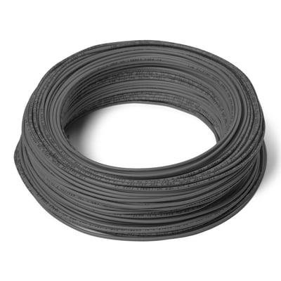 En grå rulle af H07V-U installationsledning med en diameter på 1,5 mm, med tydelig teksttrykning langs kablet.
