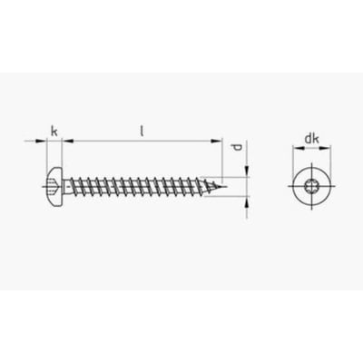 Teknisk tegning af en 4,5x60 mm A2 PH spånpladeskrue med TORX20 kærv og dimensioner angivet.
