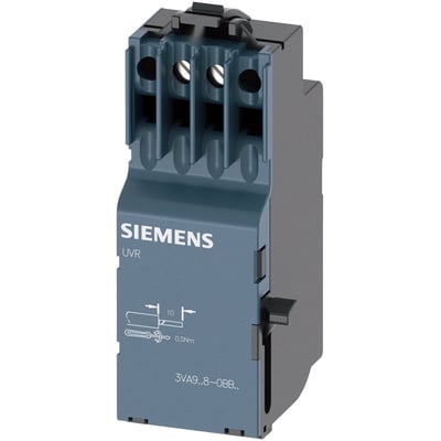 Siemens underspændingsudløser UVR til automatsikringer, model 3VA9908-0BB, 60V AC, på grå baggrund.