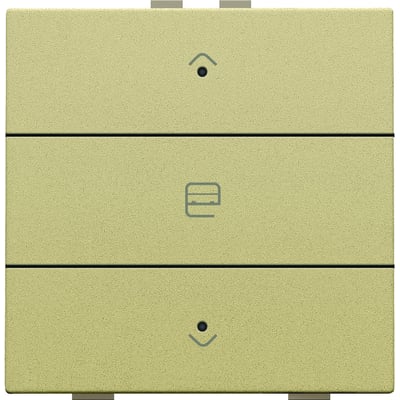 Niko motortryk i gold coated finish med tre betjeningsfelter og LED-indikator, ideel til styring af gardiner.