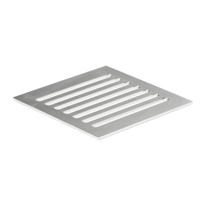 Unidrain ClassicLine rist til afløb i børstet rustfrit stål, 150 x 150 mm, med parallelt rilledesign.