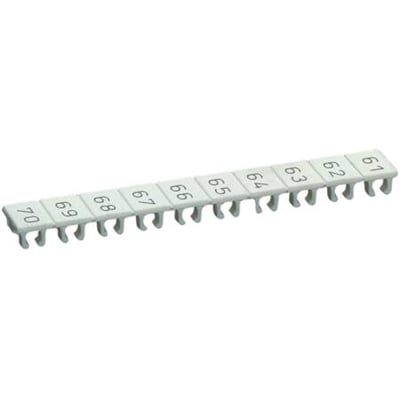 Wieland mærke stribe 9705A/6/10B med numrene 61-70, 6 mm bred, hvid med sort skrift.