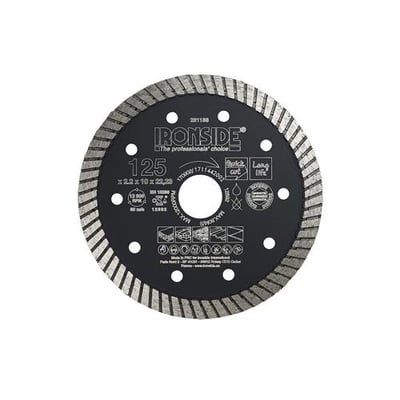 Ironside universal turbo-diamantklinge på 125 mm med mørk skive og segmenteret skærekant, set forfra.