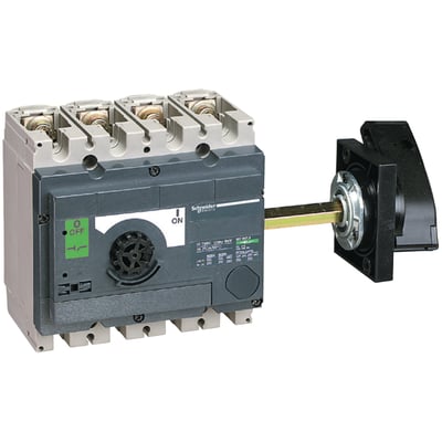 Schneider Electric omformerfront til sidemontage med drejehåndtag og tydelig ON/OFF-indikator.