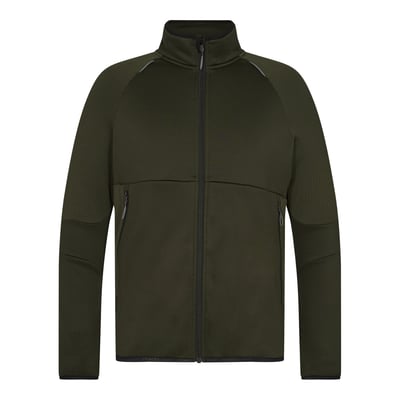 Engel X-treme midlayer cardigan i mørkegrøn, str. 5XL, med lynlås foran og diskrete lommer.