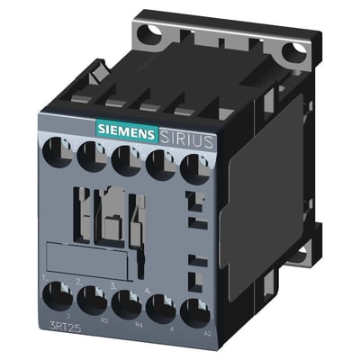 Siemens Sirius 3RT25 kontaktor med 4 poler, 2NO+2NC kontakter og skrueterminaler.