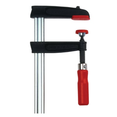 Bessey HITK skruetvinge, 1000/120 mm, vist fra en lidt anden vinkel med fokus på skinnen og grebet.