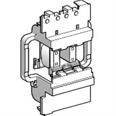 Schneider Electric TeSys D spole LX1D8, 380VAC til 115 og 150A kontaktorer, isoleret diagramvisning af komponenter.