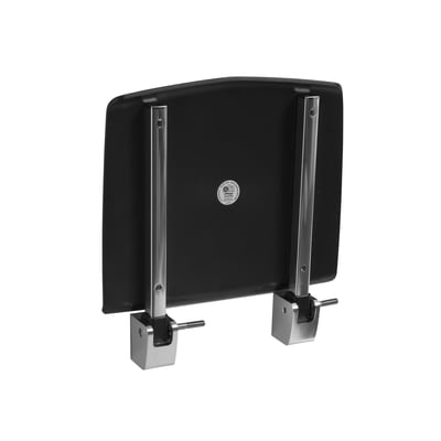 HeFe Tip Up væghængt klapsæde i grå med polstret overflade og polerede metalbeslag set bagfra.