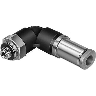 Festo vinkel-forskruning QSKL-M5-6 med 360° justerbarhed og selvafspærrende push-in L-fitting på neutral baggrund.