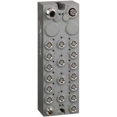 Schneider Electric Modicon TM7 udvidelsesmodul med 16 digitale indgange og M8 stik, IP67-klassificeret gråt kabinet.