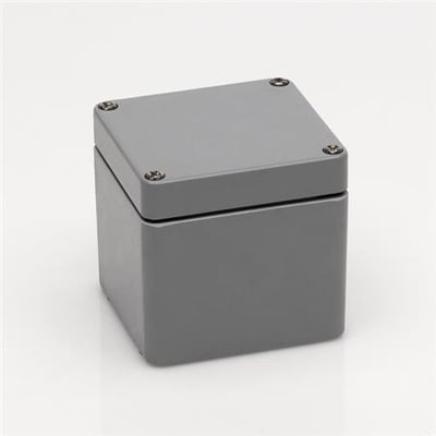 Bernstein CA-360 montagekasse i sølvgrå aluminium med dimensioner 220x230x180mm, vist på hvid baggrund.