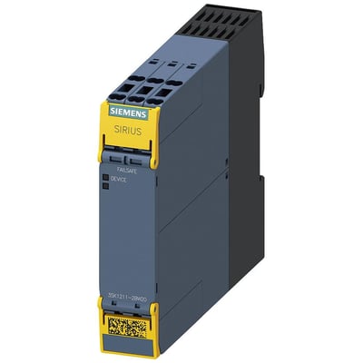 Siemens SIRIUS sikkerhedsrelæ 3SK1 med 4 NO-kontakter og 110-240V AC/DC forsyning, vist med push-in terminaler.
