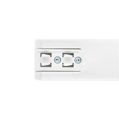 Nærbillede af Philips StoreSet Linear SM504T armatur, der viser den hvide monteringsmekanisme med to skruer.