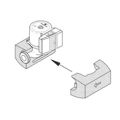 Detajleillustration af Grundfos isoleringssæt til cirkulationspumpe, viser den ene halvdel der passer til pumpens krop.