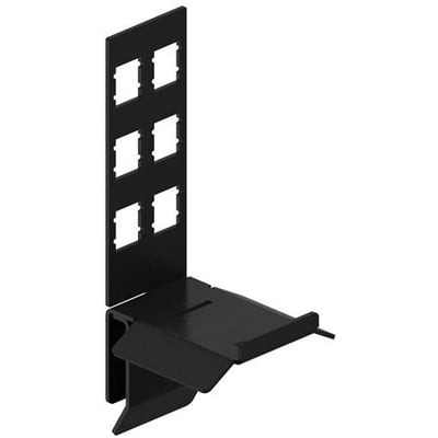 Schneider Electric RJ45 udtag beslag i sort plast, der kan rumme seks RJ45 moduler og monteres på en gitterbakke.