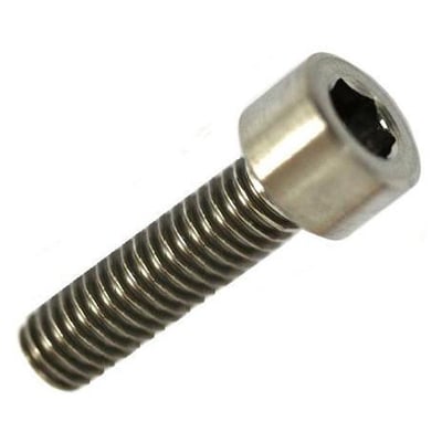 Detaljeret billede af en M8x100 mm cylinderhoved insex skrue i syrefast A4 rustfrit stål, vist med en skinnende overflade.