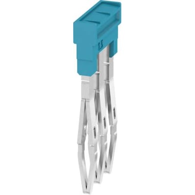 Weidmüller Laske ZQV 1.5N/3 BL, en blå 3-polet lask med PUSH IN teknologi og sølvfarvede terminaler på hvid baggrund.