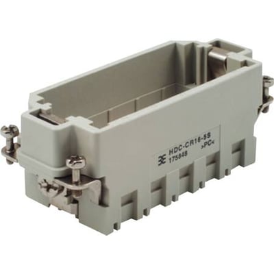 Weidmüller HDC industristik ramme størrelse 6, grå plast med metalclips og skruer, klar til 5 moduler.