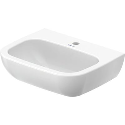 Duravit D-Code håndvask i hvid porcelæn/keramik, 550mm bred, med hanehul og buet forkant til vægmontering.