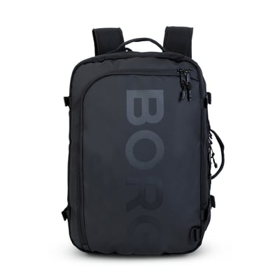 Sort Bjorn Borg Travel Backpack L på 35 liter med stort frontlogo, lynlåslomme og polstrede skulderstropper.