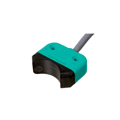 Pepperl+Fuchs induktiv PNP-sensor NBN4-F25-E8-5M med turkis og sort hus samt gråt kabel.