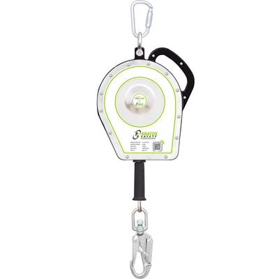 Kratos Safety TRITON sealed faldsikringsblok med 20 meter wire, set forfra med karabiner og sikkerhedskrog.