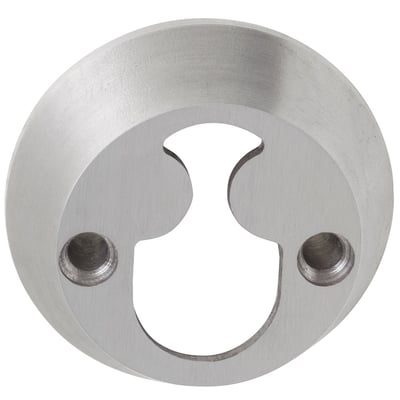 Assa Abloy cylinderring i Rokoko-stil, 16 mm, set forfra med nøglehulsformet åbning og to skruehuller.