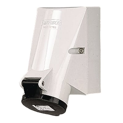 Mennekes CEE vægudtag, hvidt, 16A, 4-polet, 690V med IP44-klassificering og jordstift klokken 5.