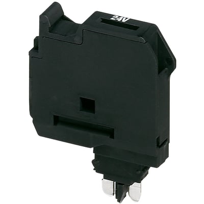 Schneider Electric 5x20mm sikringsholder i sort plast med 24V mærkning og fjederklemmer i metal.