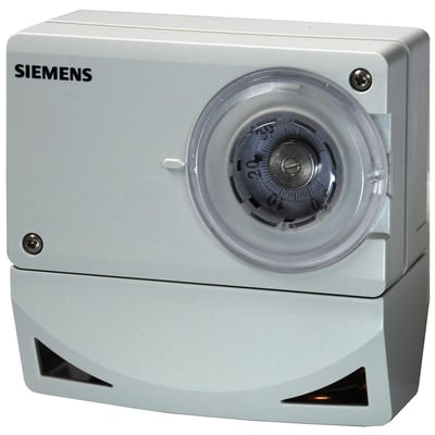 Siemens TRG2 rumtermostat til industri med spiral føler og temperaturjustering fra -5 til 50 grader Celsius.