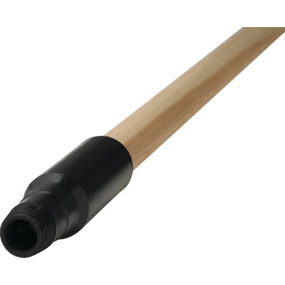 Vikan træskaft med gevind til koste, 1560 mm langt og 25 mm i diameter, vist med sort socket og på hvid baggrund.