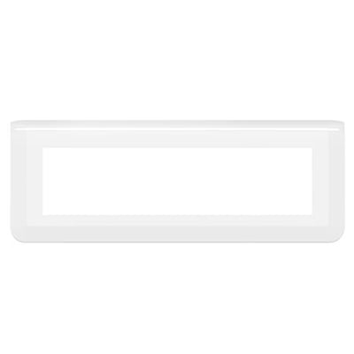Legrand Mosaic vandret ramme i hvid til 8 moduler, med blank overflade og integreret centralt åbent felt.