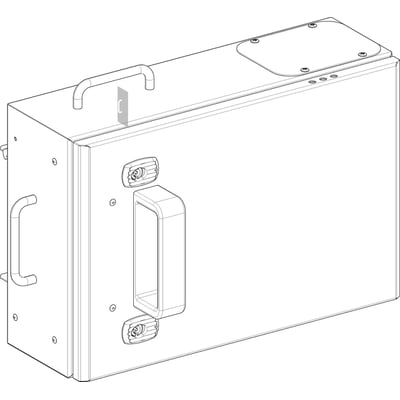 Detaljeret illustration af Schneider Electric afgangsboks KSB100SE4, der viser dens kompakte design og tilslutningspunkter.