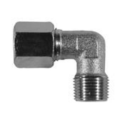 Stål vinkel union SO6092-06 med 1/4" udvendigt gevind og PN 400 trykklasse, set på hvid baggrund.