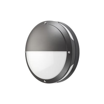 SG Armaturen Tardo 2000 væg armatur i grafitfarvet aluminium med halvafskærmning og opal hvid lysdiffuser.