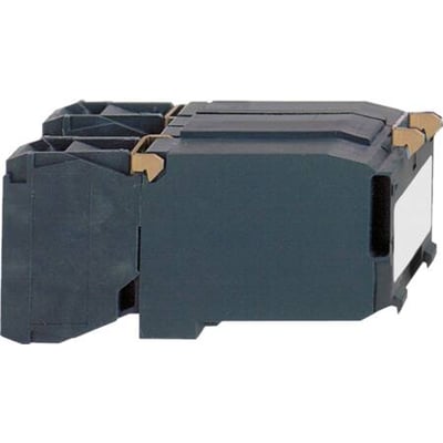 Schneider Electric XB4 XB5 dummy kontakt, mørkeblå med krom detaljer og monteringsbeslag.