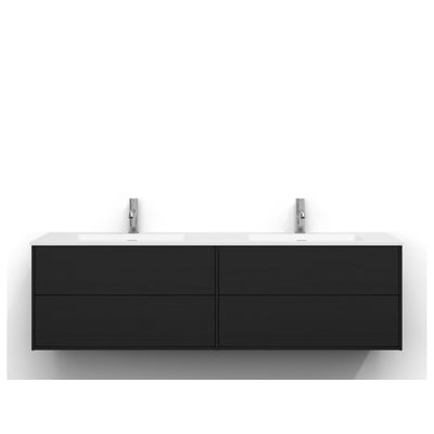 Svedbergs Epos underskab i sort ask, 159x45 cm, med fire skuffer, vist forfra med hvid dobbeltvask.