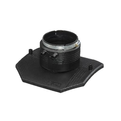 Georg Fischer ELGEF Plus topload bøjle i sort PE100 SDR11 PN16, 500x630mm, med metalspændebånd og tilslutningsnipler.