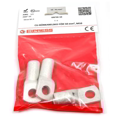 Elpress KRF50-10 kobber rørkabelsko til 50mm² ledere med M10 laske, leveres i pose med 3 stk.