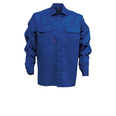 Kansas skjorte i kongeblå bomuld med lange ærmer og to brystlommer, med synlig blyantlomme og rød etiket.