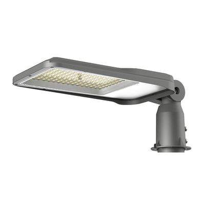V-TAC justerbar LED-gadelampe på 50 W med fladt, gråt lampehoved og synlige LED-punkter.