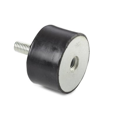 Detaljebillede af vibrationsdæmper type B, med M8 gevind og elforzinket bundplade.